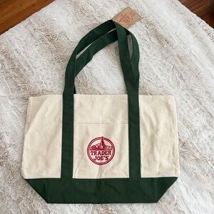 Trader Joe’s Large Green and Cream Canvas Tote Bag